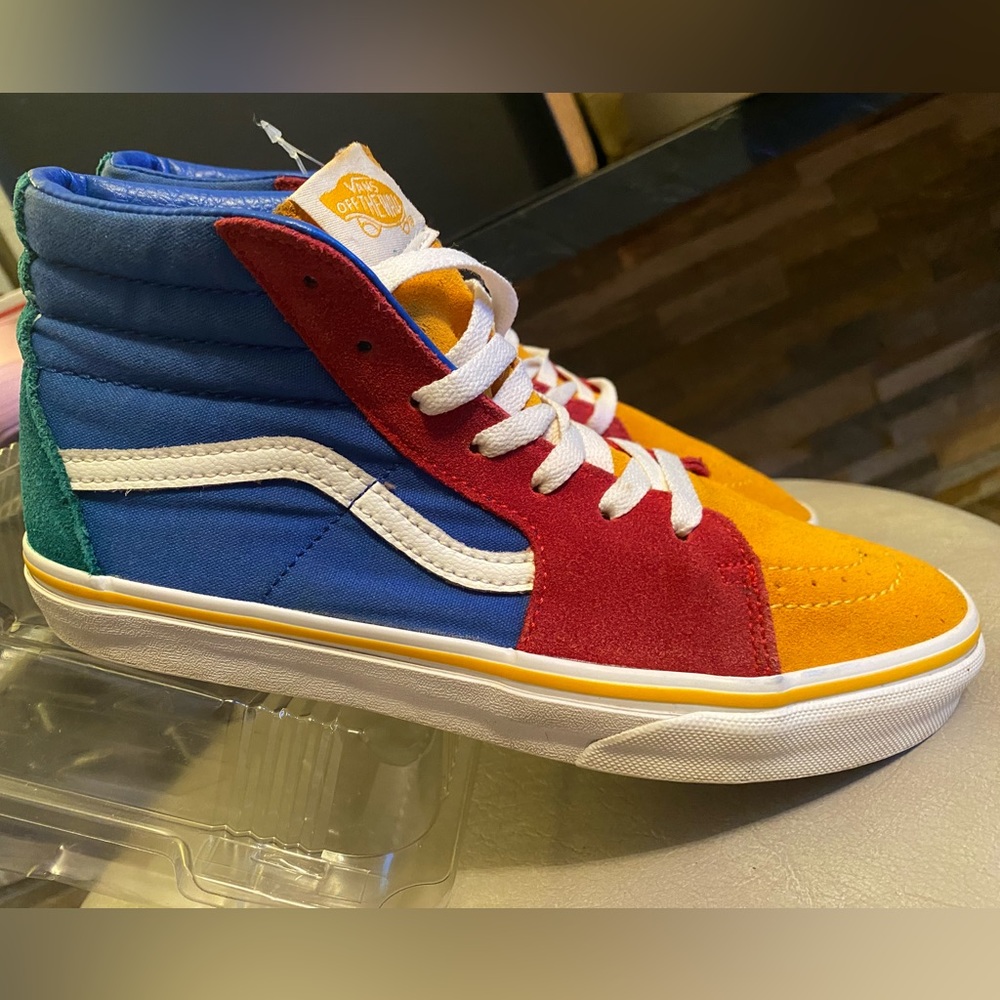 VANS OLD SKOOL MULTI COLOR HI-TOP SKATING SHOES BIG KIDS 6 WOMENS 8 EXCELLENT